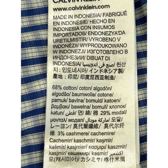 Calvin Klein Men’s Button Up Casual Shirt M Navy White Checkered 15.5 “ Neck LS - Picture 9 of 14